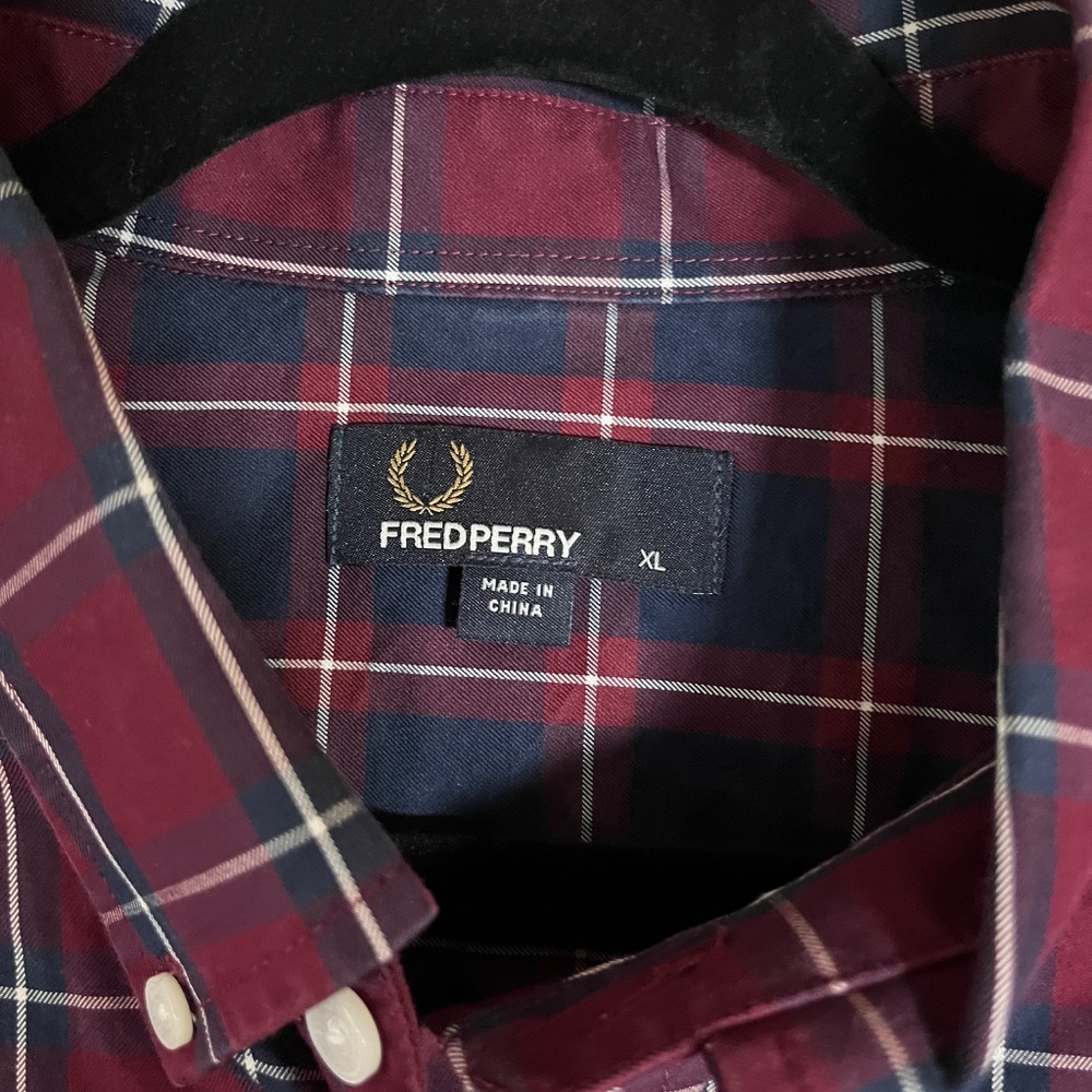 Fred Perry Plaid Cotton Button Down Long Sleeve Shirt - Men's Size XL - Red - Picture 2 of 9
